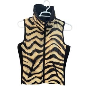 LRL Reversible Tiger Stripe Puffer Vest Metallic Gold Black Sleeveless Jacket L